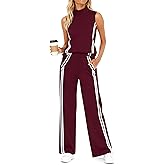 Casly Lamiit Womens 2 Piece Lounge Set Stripes Travel Outfits Sweatsuit Mock Neck Tank Top Wide Leg Pants Casual Activewear
