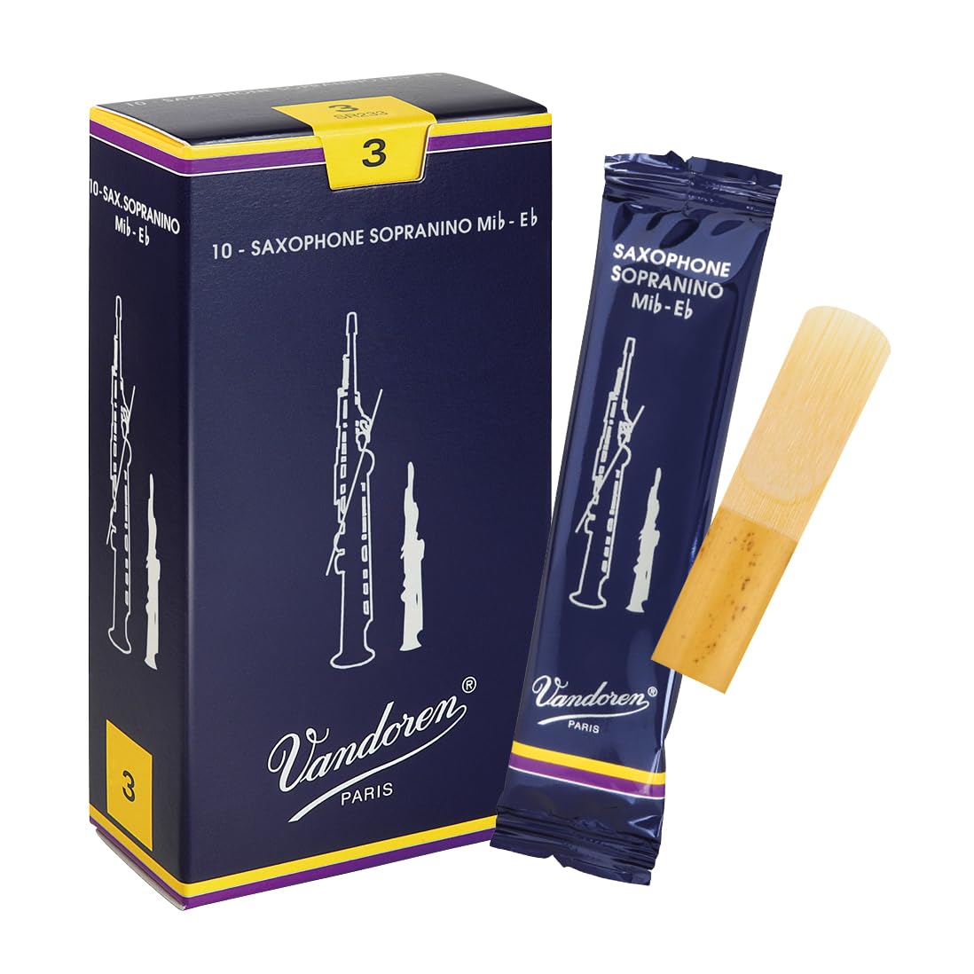 Vandoren SR233 Strength 3 Traditional Sopranino Saxophone Reeds, Set of 10 Pieces