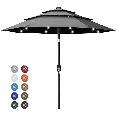 9ft Patio Umbrella Ourdoor Solar Umbrella Led Bluetooth Umbrellas With 32led Lights Bluetooth Speaker Tilt And Crank Table Umbrellas For Garden Deck Backyard And Pool 12 Colors Light Gray Amazon In Garden Outdoors