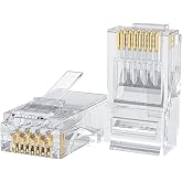 CableCreation Cat6 RJ45 Connectors,100-PACK Ethernet Cable Cat6 RJ45 Ends | Ethernet Crimp Connectors UTP Network Plug for Solid Wire and Standard Cable, Transparent,Gold Plated