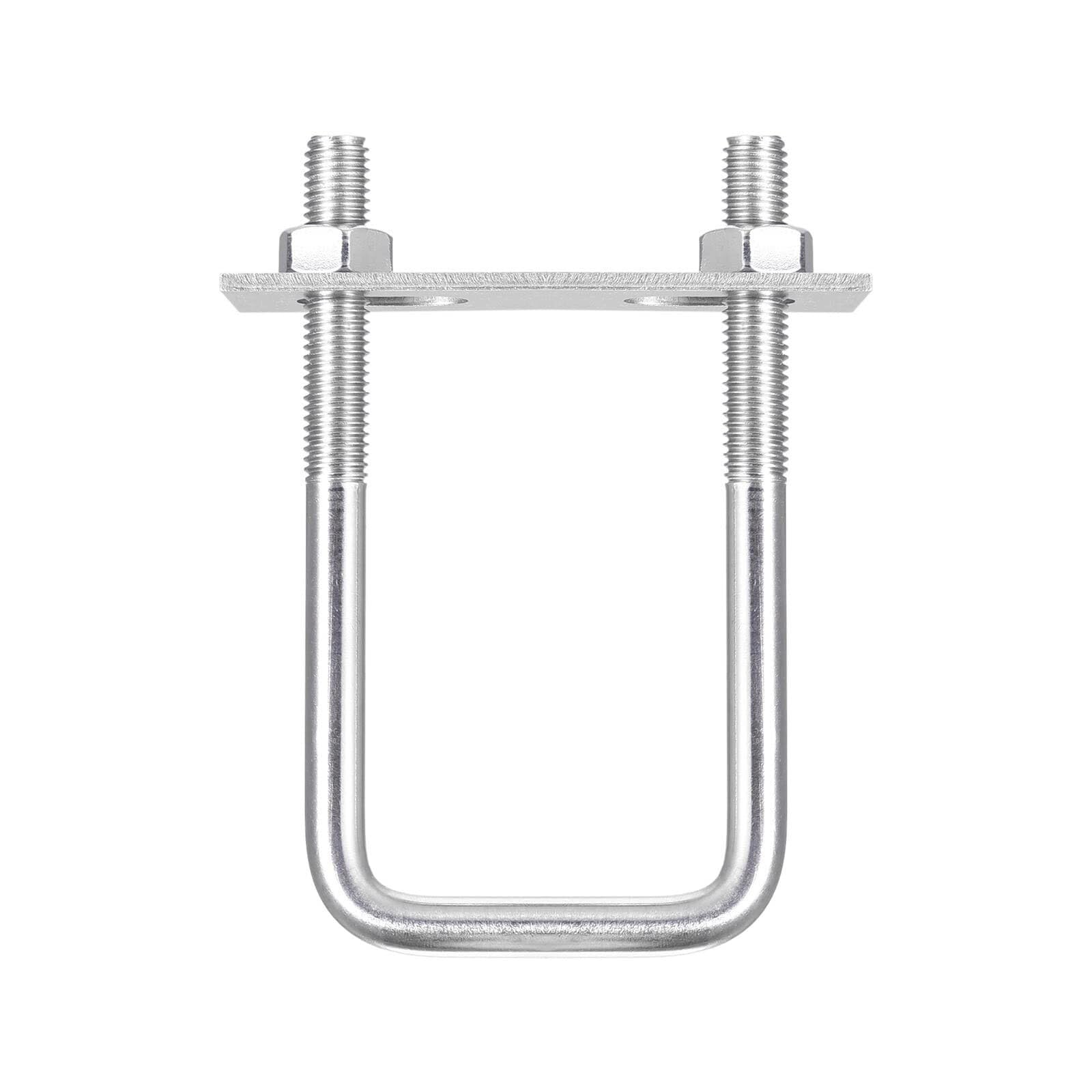 TOP-VIGOR M10 Square U-Bolts, 50mm Inner Width 120mm Length 304 Stainless Steel U-Bolts with Nut, Plate for Building Installations Mechanical Parts Connection Cehicles Ships — image 1