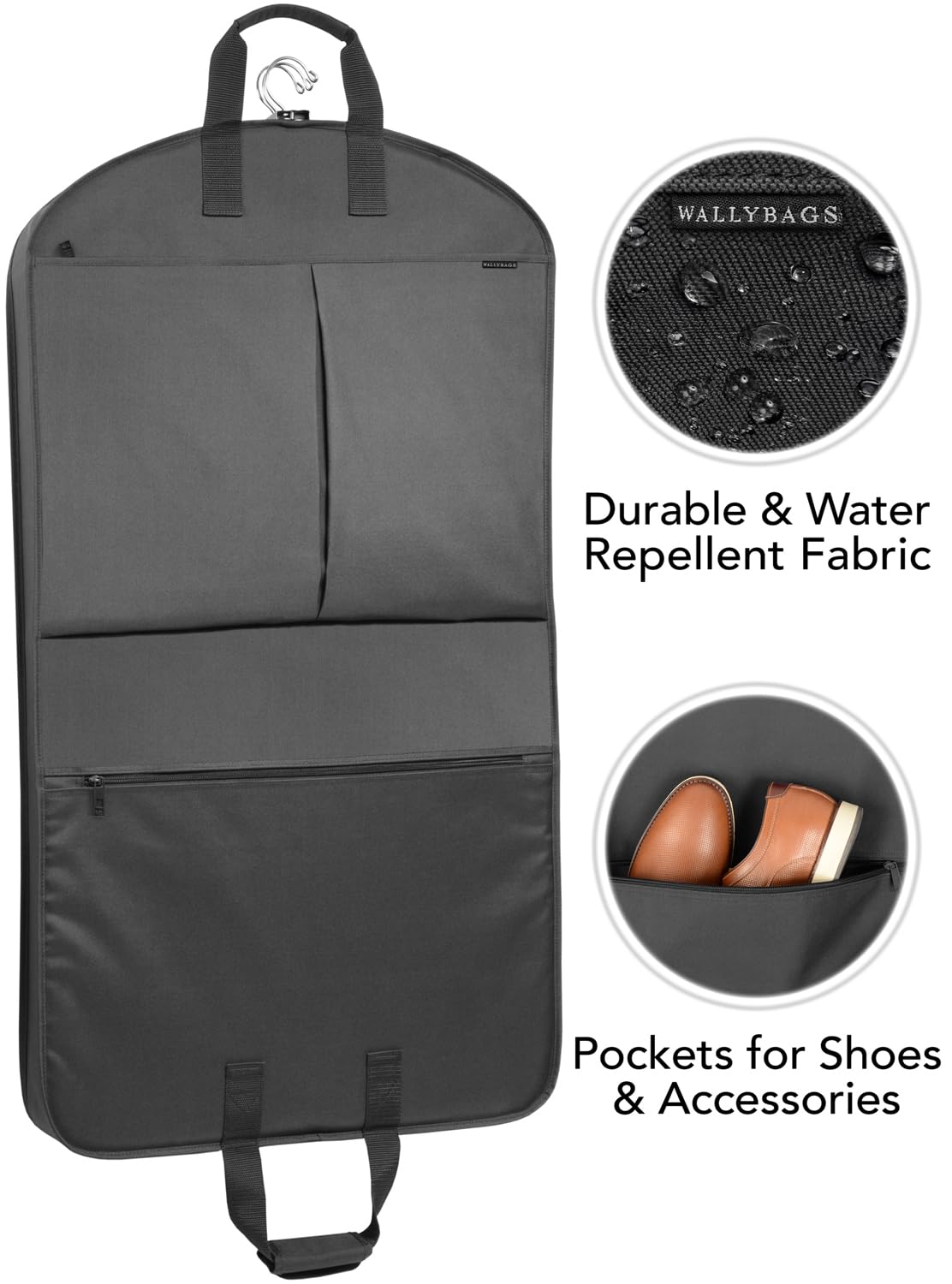 WallyBags 40” Deluxe Travel Carry-On Garment Bag with Two Pockets, Perfect for Suits and Shirts
