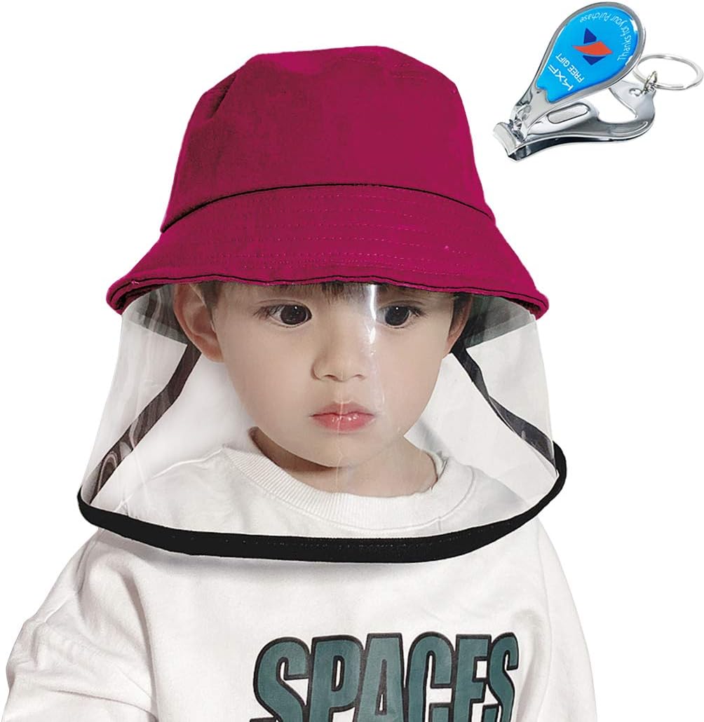 Lemical Kids Protective Face Shield Cover Hat Protective Fisherman Hat Anti-Spitting Bucket Cap Dustproof Splash Facial Mask Protection Cap for Full Face Child Protective Face Shield, Wine Red