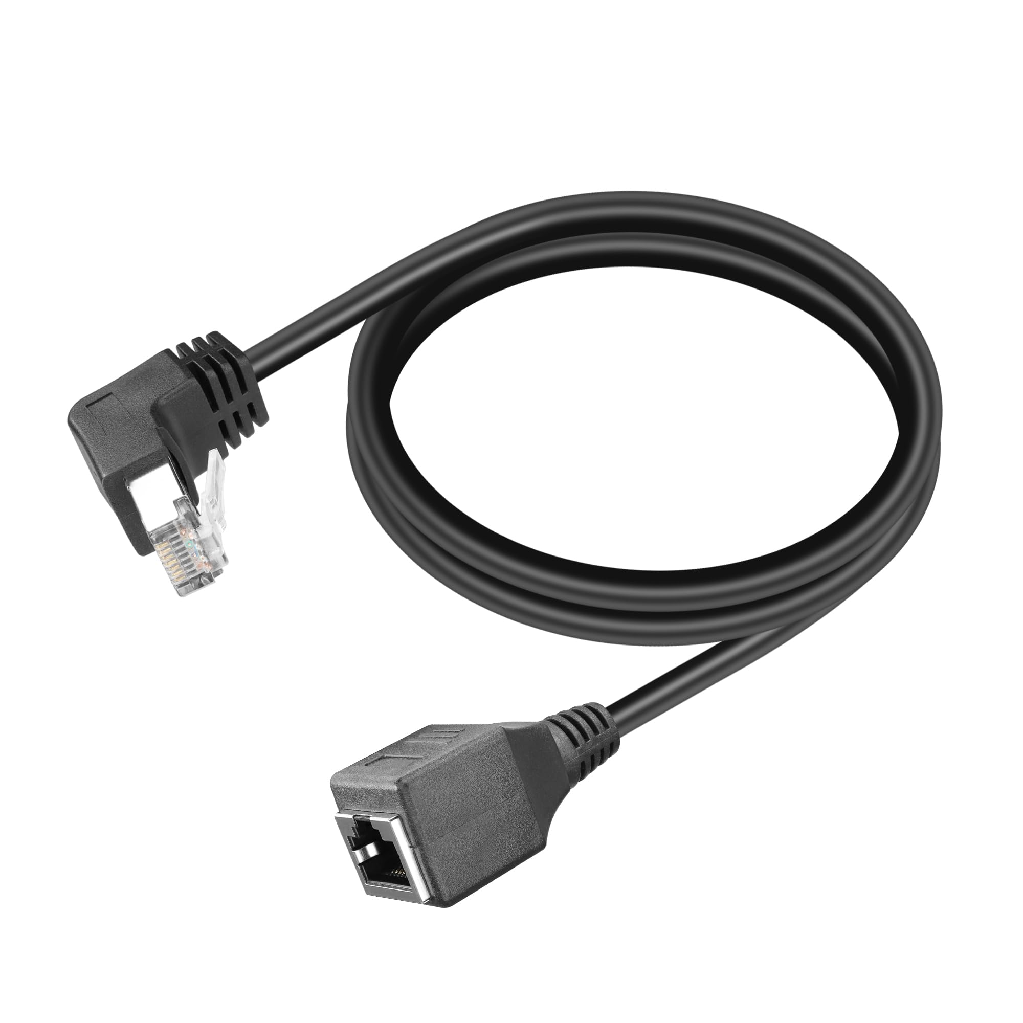 YACSEJAO Cat6 Shielded Extension Cable 90 Degree 2FT RJ45 8p8c Male to Female Extender Cable Ethernet FTP Shielded Male to Female Connector (Down)