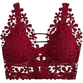 SHENHE Women's Sexy Hollow Out Strappy Crisscross Back Floral Lace V Neck Bralette Lingerie