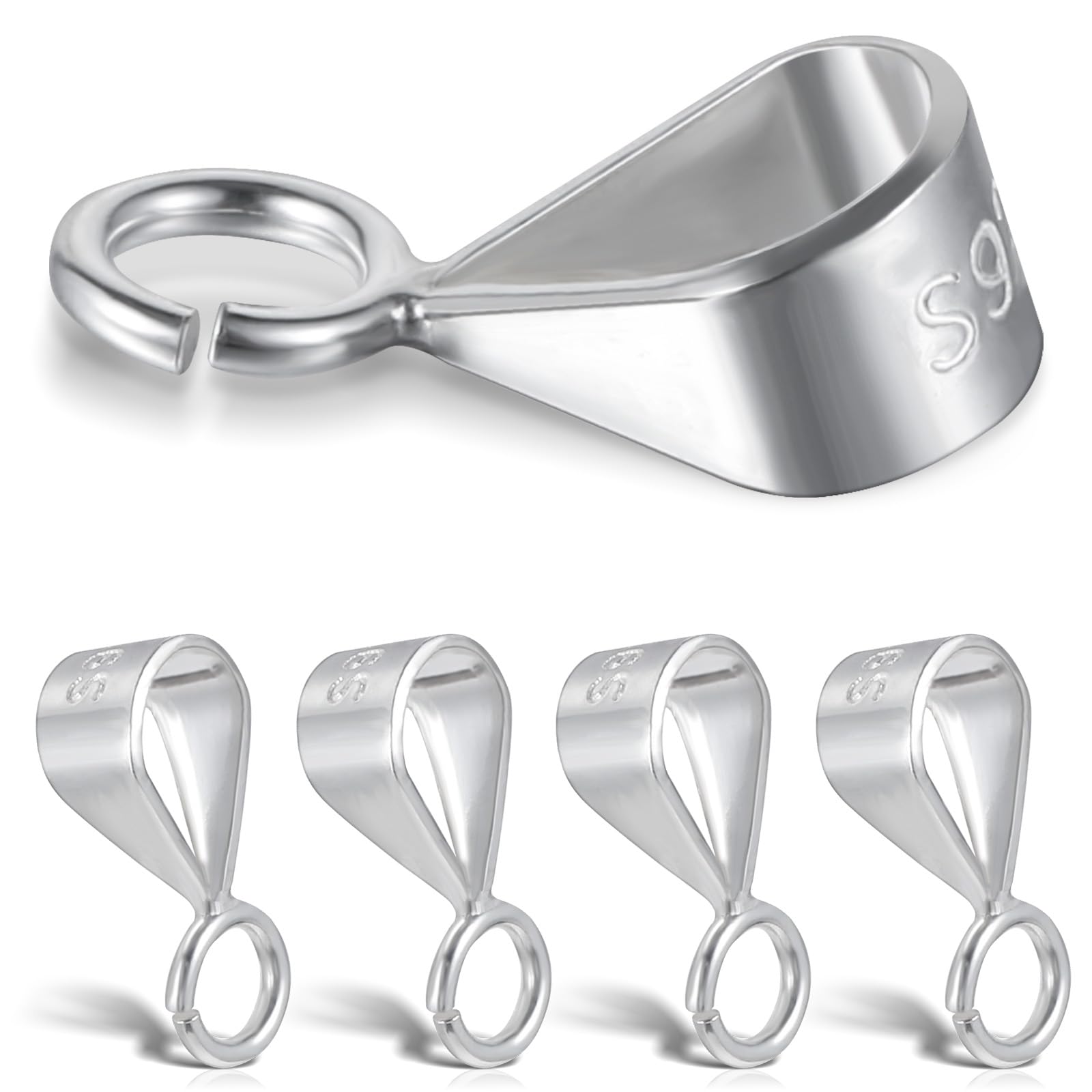 4Pcs 925 Sterling Silver Necklace Clasp with Open Loop, Bails for Jewelry Making Pendant Bail Connector for Necklace Jewelry Making