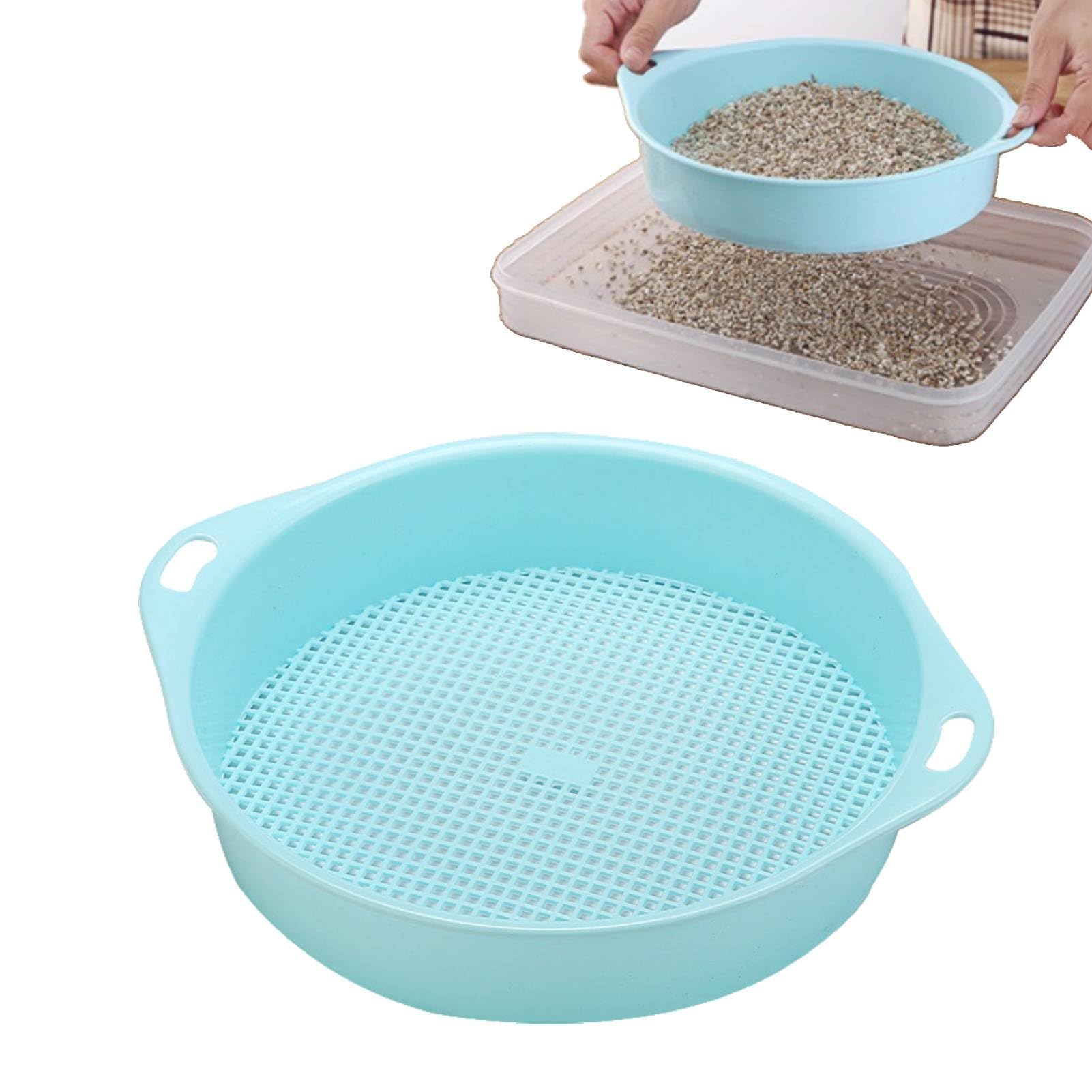 2Pcs Garden Sieve for Soil and Stones, 24cm Mesh Soil Sifter 3mm Round Garden Soil Sieve Riddle Riddler with Handle Plastic Mesh Gardening Tool Soil Compost Sieve for Garden(Blue)