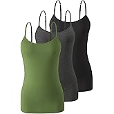 Air Curvey 3 Pack Camisole Tops for Women Built in Bra Adjustable Strap Soft Cotton Undershirt Tanks Seamless Layering Tops