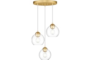 Emak 3-Light Cluster Pendant Lights Kitchen Island, Modern Gold Pendant Light Fixtures with Clear Glass Shade, 7 Inch Globe Hanging Lights for Kitchen Island, Bedroom, Bathroom, PL119-GD-CL