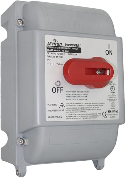 Leviton DS30-FAX 30 Amp, 600 Volt, Fused Safety Disconnect Switch, 3