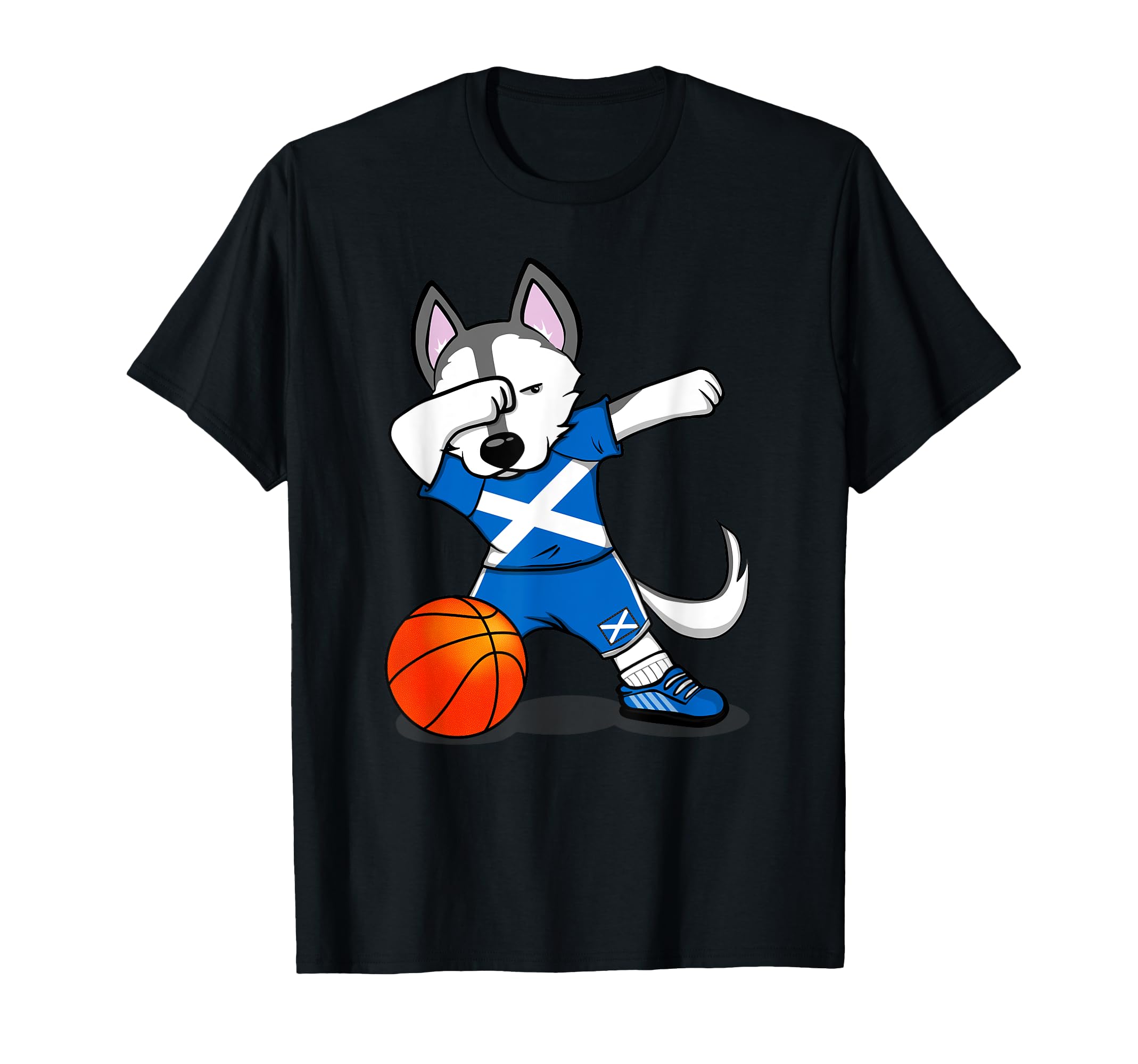 Dabbing Husky Scotland Basketball Fans Jersey Scottish Flag T-Shirt