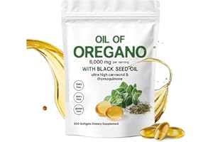 Homtoltol Oil of Oregano with Black Seed Oil, 2 in 1 Balanced Oil of Oregano Capsules, Organic OreganoOil Softgels, Carvacrol & Thymoquinone,Immune Supplement 6000mg, Non-GMO(300 Count (Pack of 1))