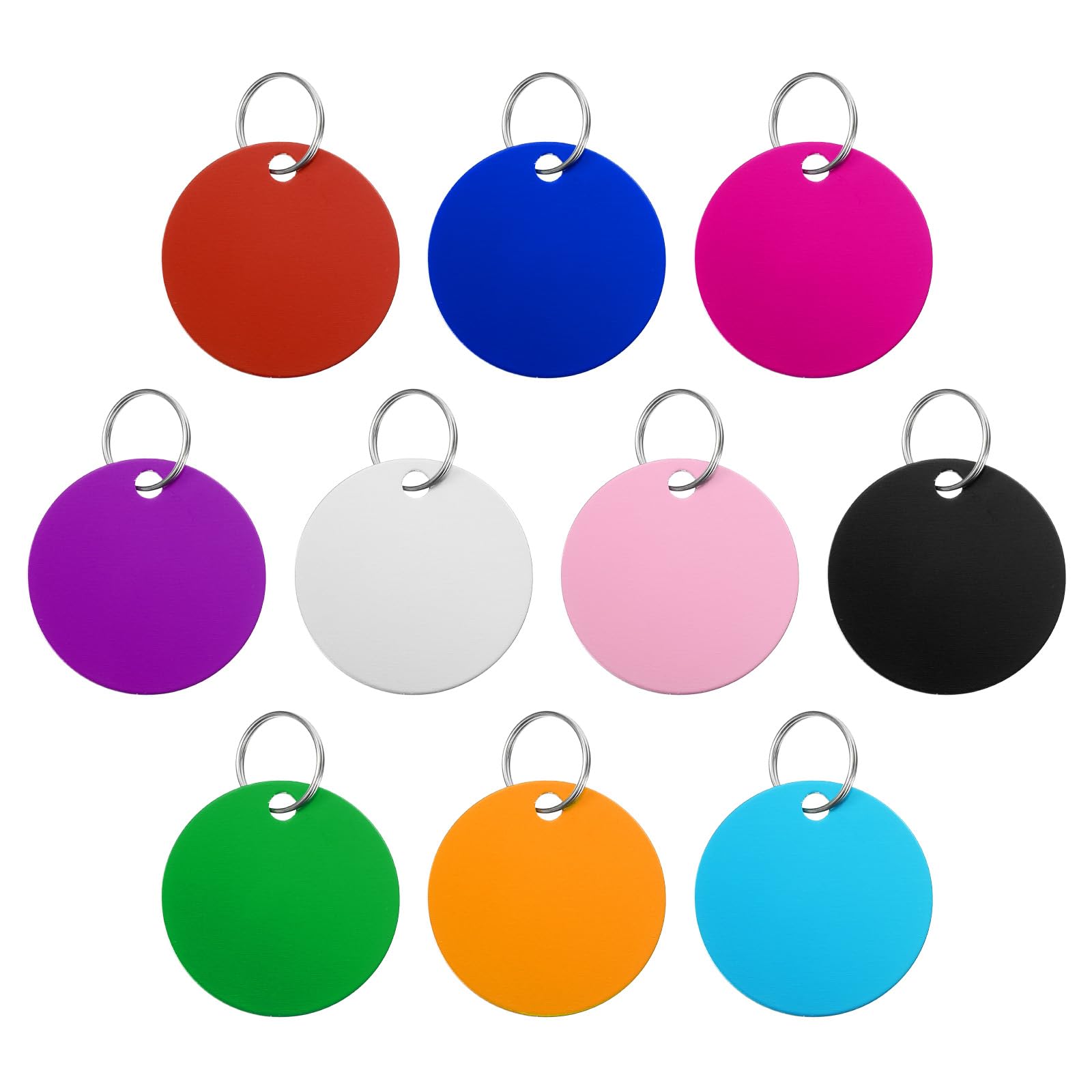 PATIKIL Aluminum Stamping Blanks 1.4 Inch, 10Pcs Round Metal Engraving Blank Discs Sublimation ID Name Tags Dog Tag with Key Rings for DIY Craft Engraving, Multicolor