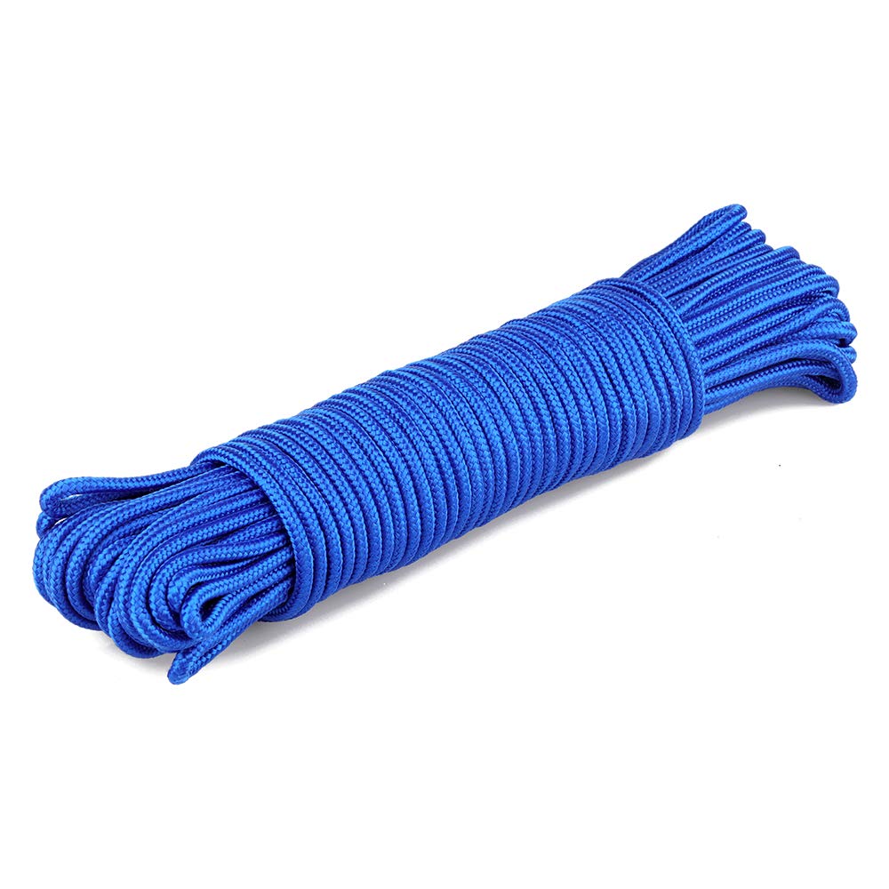 KINGLAKE Blue Nylon Cord 6mm, 30m Braided Hanging Rope - Strong Traction Tying Rope for Camping, Survival, Gardening, Bundling, Workshop, Outdoor Multipurpose Utility