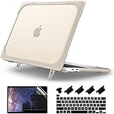Batianda Heavy Duty Case for MacBook Pro 13 inch M1/M2 Chip 2022 2020 Model A2338 A2289 A2251, Ergonomic Foldable Kickstand (Holds 22lbs) Matte Translucent Protective Cover Keyboard Skin, Khaki