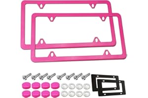 BGGTMO Pink License Plate Frames- Metal Aluminum Car Tag Cover, 2 Pack Slim Front & Rear Holders for US Vehicles, Rust/Rattle Proof, Cute Car Accessories for Women, with Screws