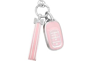 PIFOOG Key Fob Cover for Honda 2023 2024 Accord Civic HRV CRV Pilot Accessories 5 Button Car Keys Case Shell Bling Keychain Full Protector TPU Women Girly Pink Silver