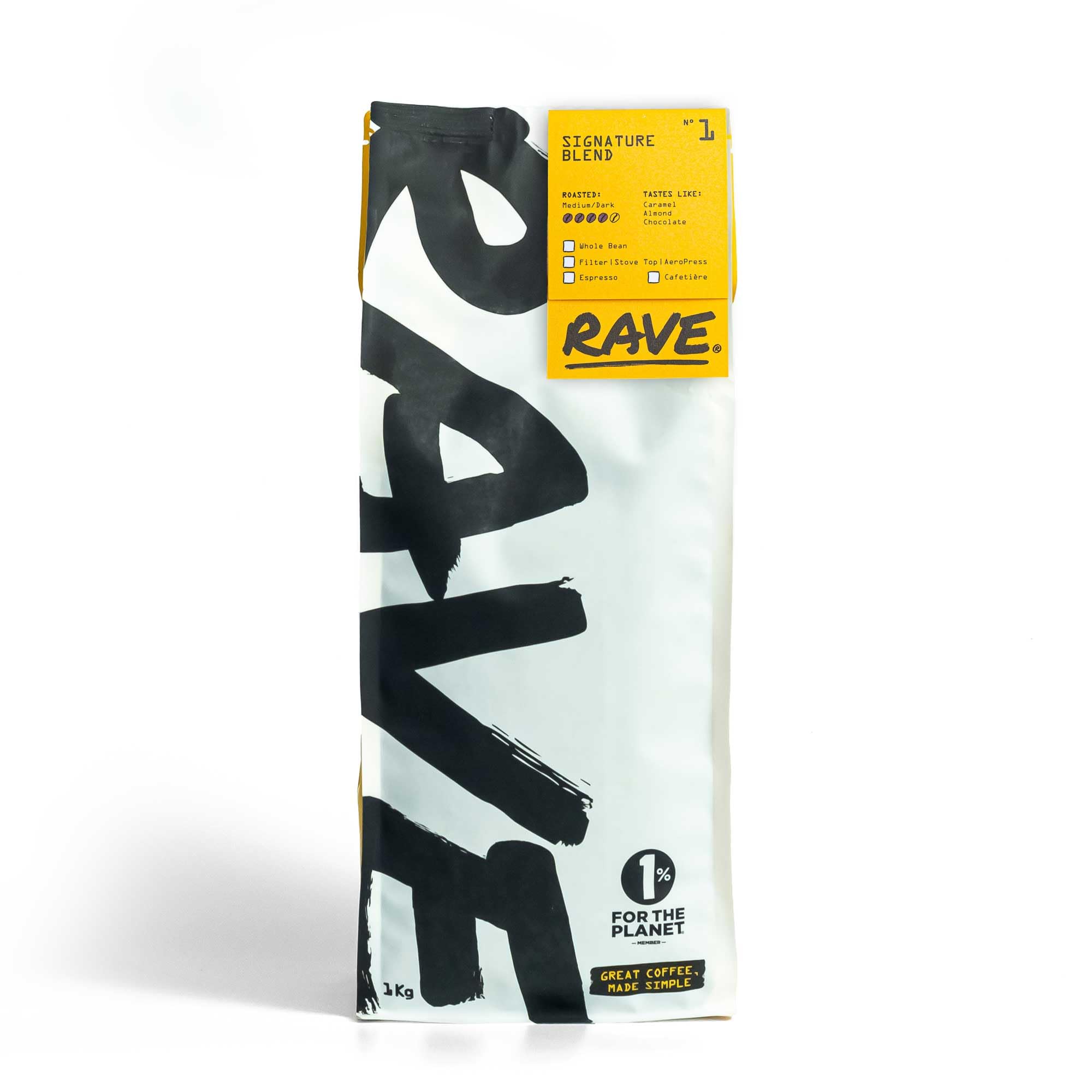 Rave Coffee - Signature Blend Nº 1, Freshly Roasted Whole Beans Coffee 1Kg