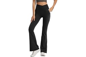 Jinhiteam Leggings with Pockets for Girls Solid Black Stretch High Waist Tummy Control Workout Dance Bootcut Yoga Pants