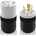 ELEGRP NEMA L6-30P & NEMA L6-30R Locking Plug and Connector Set, Generator Twist Lock Plug Socket, 30 Amp 250V 2 Pole 3 Wire Grounding, Industrial Grade Heavy Duty, UL Listed (1 Set, Black/White)
