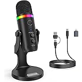 ZealSound Podcast Microphone for PC, USB Noise Cancelling Mic with RGB Lighting, Mute & Gain Control, Zero-Latency Monitoring for Mac, iPhone, iPad, Computer, Streaming, Recording, Podcasting K66 Pro