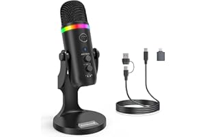 ZealSound USB Microphone for iPhone,Noise Cancellation Condenser mic with Touch Mute,Gain,Echo,Monitoring,RGB for iPad,PC,Podcast,Streaming,Twitch,YouTube,Discord,Computer,PS4,PS5,Mac,GamerWave K66