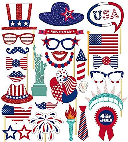 4th of July Photo Booth Props, American Party - America Independence Day Party Favors - Fourth of July - 4 July Party PhotoBooth (26 Pcs)