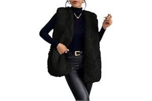 Verdusa Women's Fuzzy Faux Fur Sleeveless Vest Teddy Coats Open Front Plush Waistcoat Outerwear