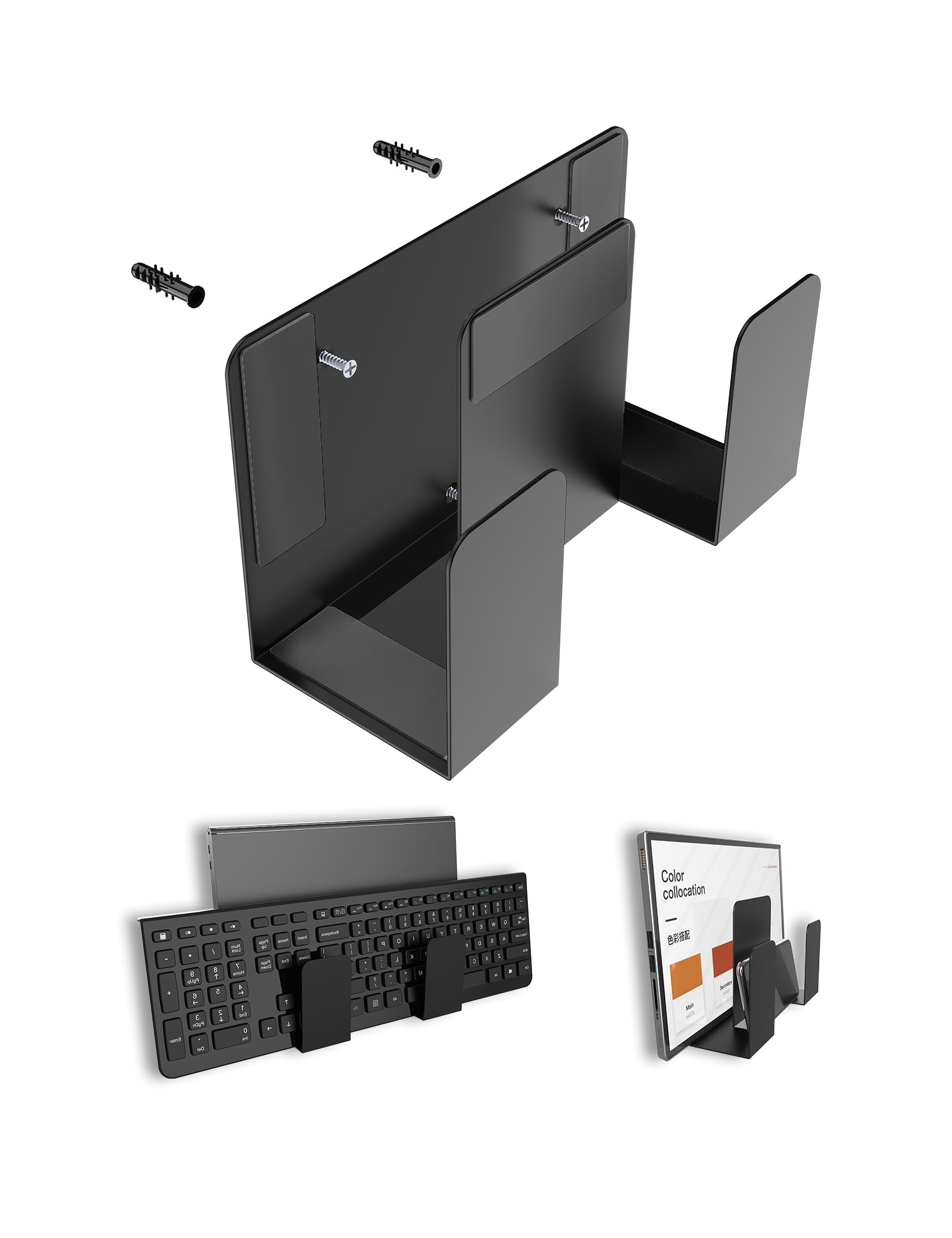 Photo 1 of ZZHDESBY Multifunctional Laptop Wall Mount Cable Box Mount Fit for Router/Modem Keyboard Holder Fits Display and Tablet Organizer on The Wall (Black)
