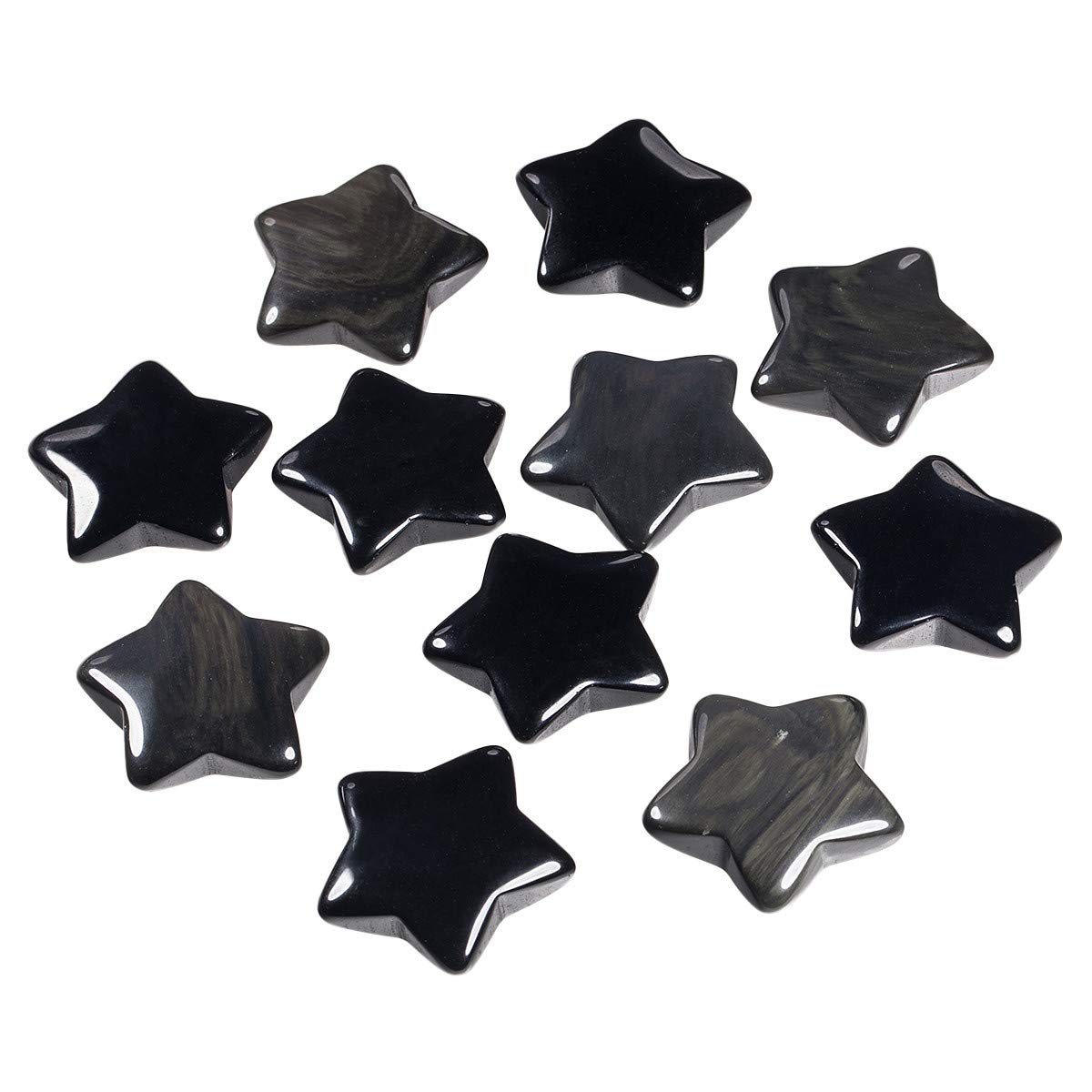 KYEYGWO 1.2" Carved Healing Crystal Star Stone Reiki Tumbled Polished Pocket Palm Worry Stone for Meditation Yoga Energy Balance, Pack of 6 Black Obsidian