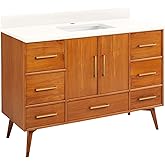 Signature Hardware 953363-48-RUMB-1 Novak 48" Freestanding Teak Single Basin Vanity Set with Cabinet, Vanity Top, and Rectang