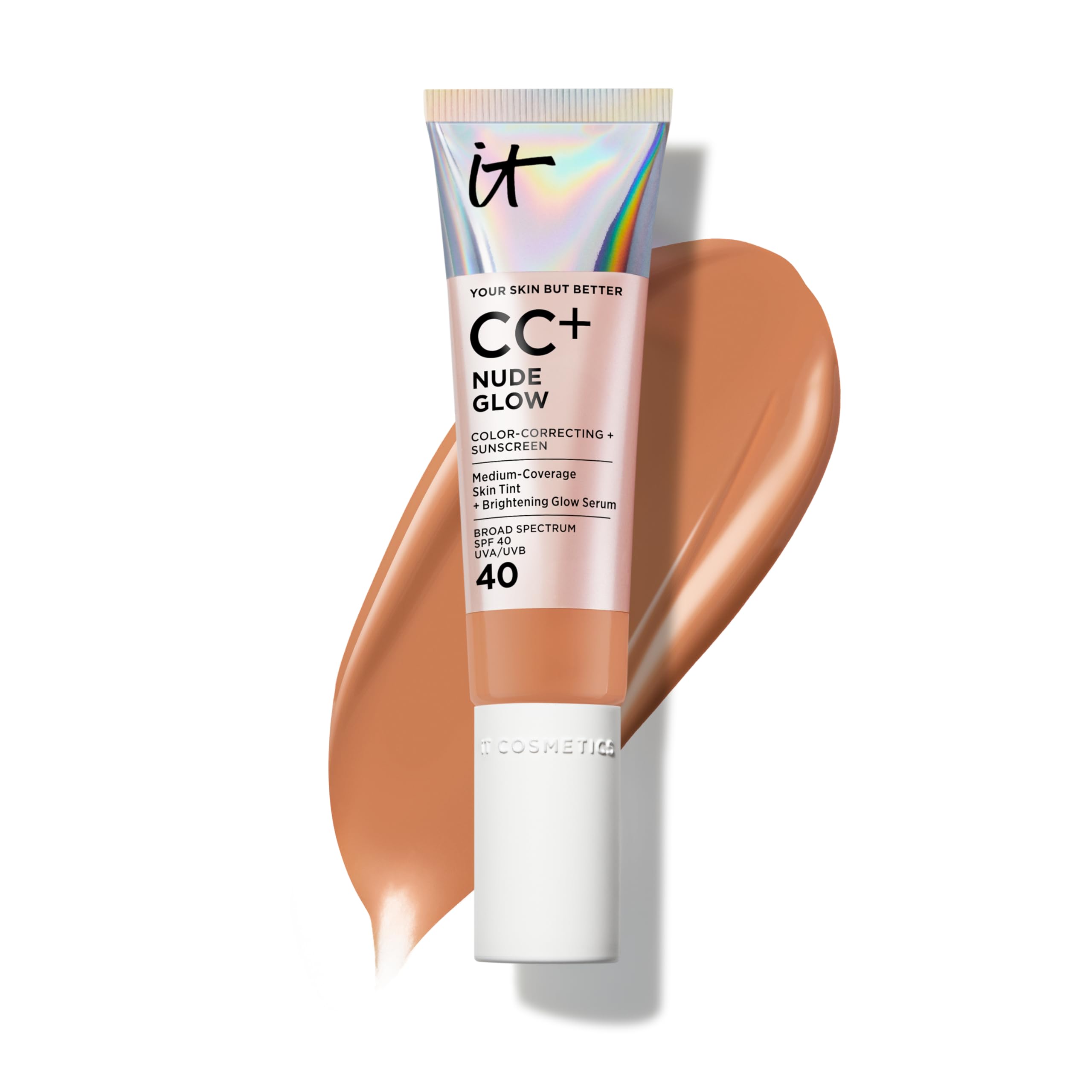 IT Cosmetics CC+ Nude Glow (Rich Cool) - Medium Coverage Foundation with SPF 40 & Brightening Glow Serum, Lightweight Skin Tint, 2% Niacinamide + Hyaluronic Acid, Up to 24H Hydration - 1.08 fl oz Image