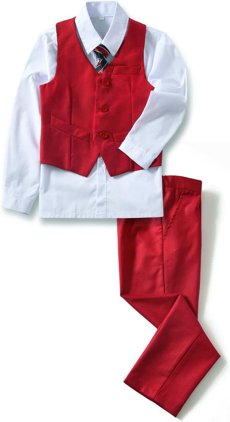 YuanLu 4 Piece Boys' Formal Suit Set with Vest Pants Dress Shirt and Tie
