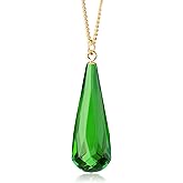 Green Amber Pendant Necklace for Women, Gold Plated Sterling Silver 925 Chain, Polished Gemstone Pendant, Dainty Womens Jewelry, 18 inch gold plated chain