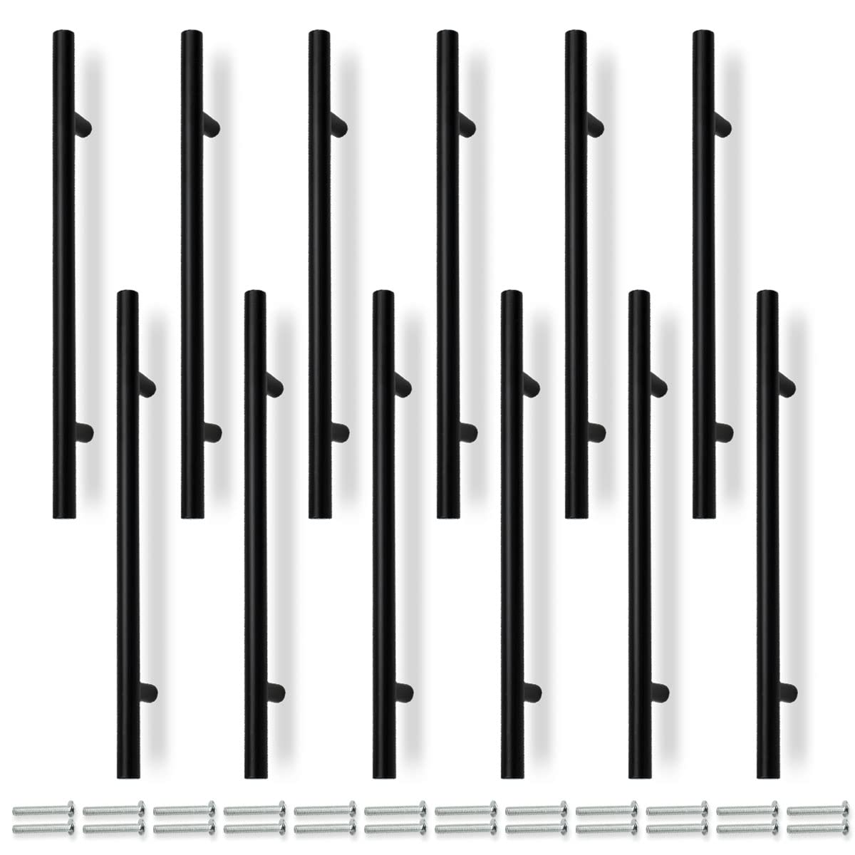 Bwintech 12 Pcs 250MM (160MM Hole Center) Matt Black Cabinet Pull Handles Kitchen T Bar Handles, Stainless Steel, Ideal for Cabinet, Drawer, Cupboard
