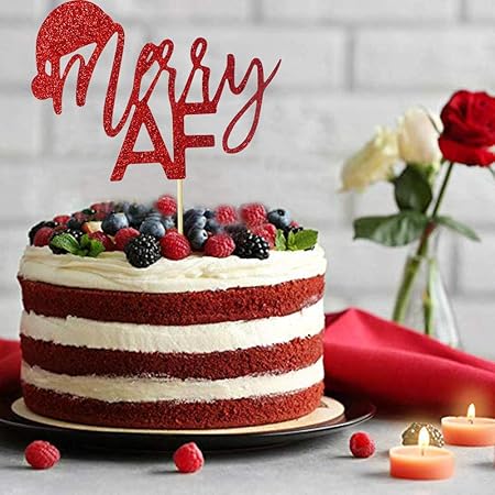 Grantparty Red Merry Af Christmas Cake Topper Holiday Santa And Reindeer Cake Decorations Happy New Year Hello 2020 Sign Red Merry Amazon Co Uk Kitchen Home