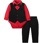 A&J DESIGN Baby Formal Outfit Boy Infant Clothes Toddler Gentleman Wedding Suit, Dress Shirt + Vest + Bow Tie + Pants Set