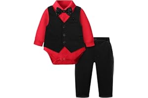 A&J DESIGN Baby Formal Outfit Boy Infant Clothes Toddler Gentleman Wedding Suit, Dress Shirt + Vest + Bow Tie + Pants Set