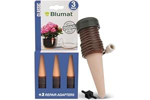 Blumat Classic Self-Watering Stakes - Automatic Drip Irrigation System for Indoor Plant Watering & Outdoor - Water Drip Solution for Potted Plants - Slow Release Stakes, 3 Pack, w Adapter