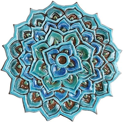 Circular Wall sculpture With Mandala design 10.6", Handmade Tile art in turquoise MANDALA/R#2