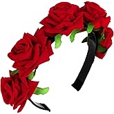 BAHABY Rose Flower Headbands for Women Floral Headband Mexican Flower Crown Headpiece for Halloween, Day of The Dead, Prom