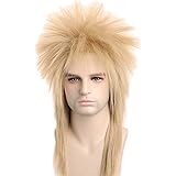 Topcosplay 1980s Wig for Women Men Couples Halloween Costumes Party Wig Punk Heavy Metal Rocker Mullet Wig Blonde