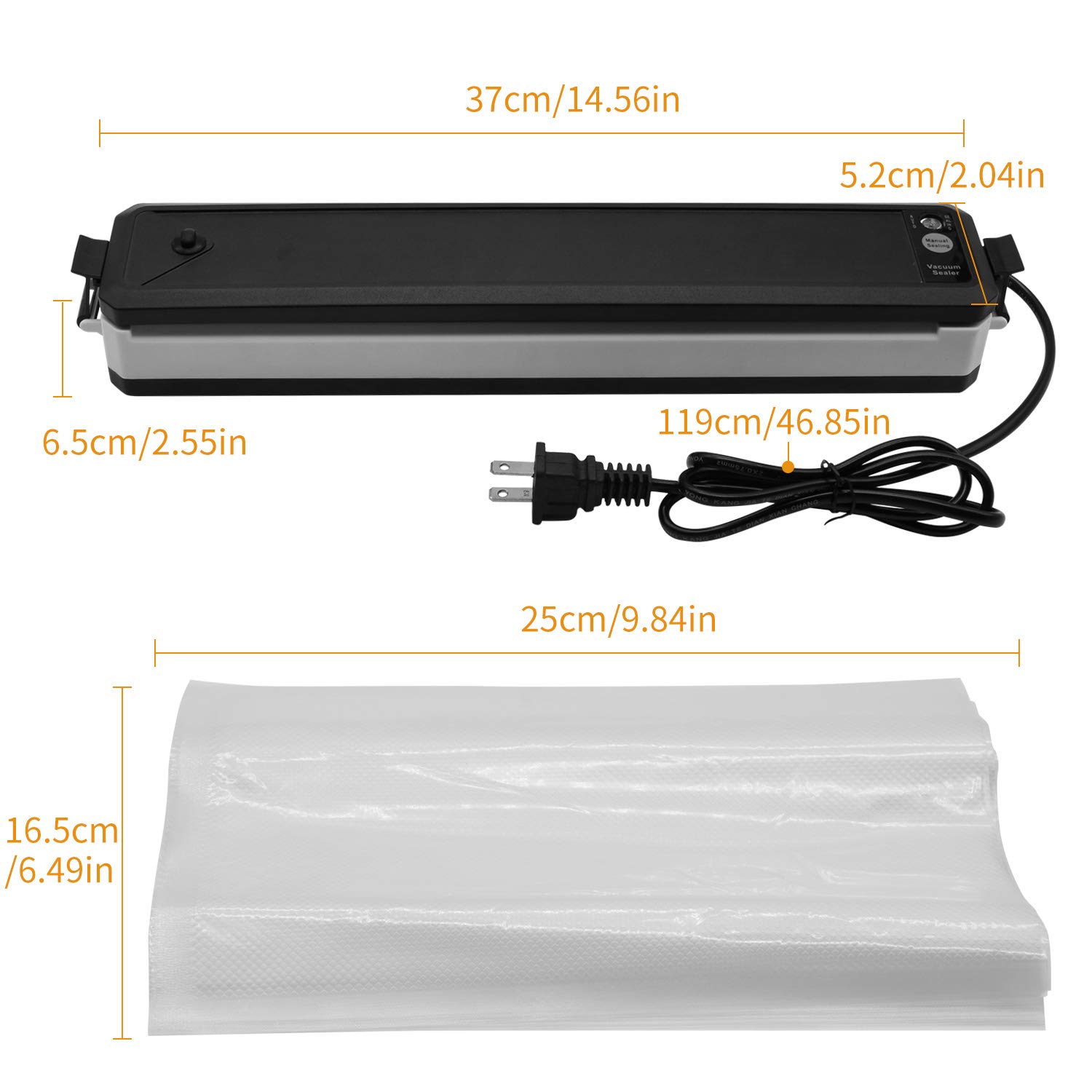 Vacuum Sealer, Sunvito Electric Automatic Food Sealer Machine with Premium Seal Bags for Meat, Eggs, Vegetables, Fruit Storage, Black