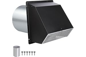 JIANBENKJ 4" Dryer Vent Cover for Exterior Wall, Exhaust Vent Cover for Dryer Vents Range Hood Vent AC Vent,Outdoor Wall Vent Cover for Bathroom/Laundry/Kitchen,Black Hooded Wall Vent with Screen and Damper