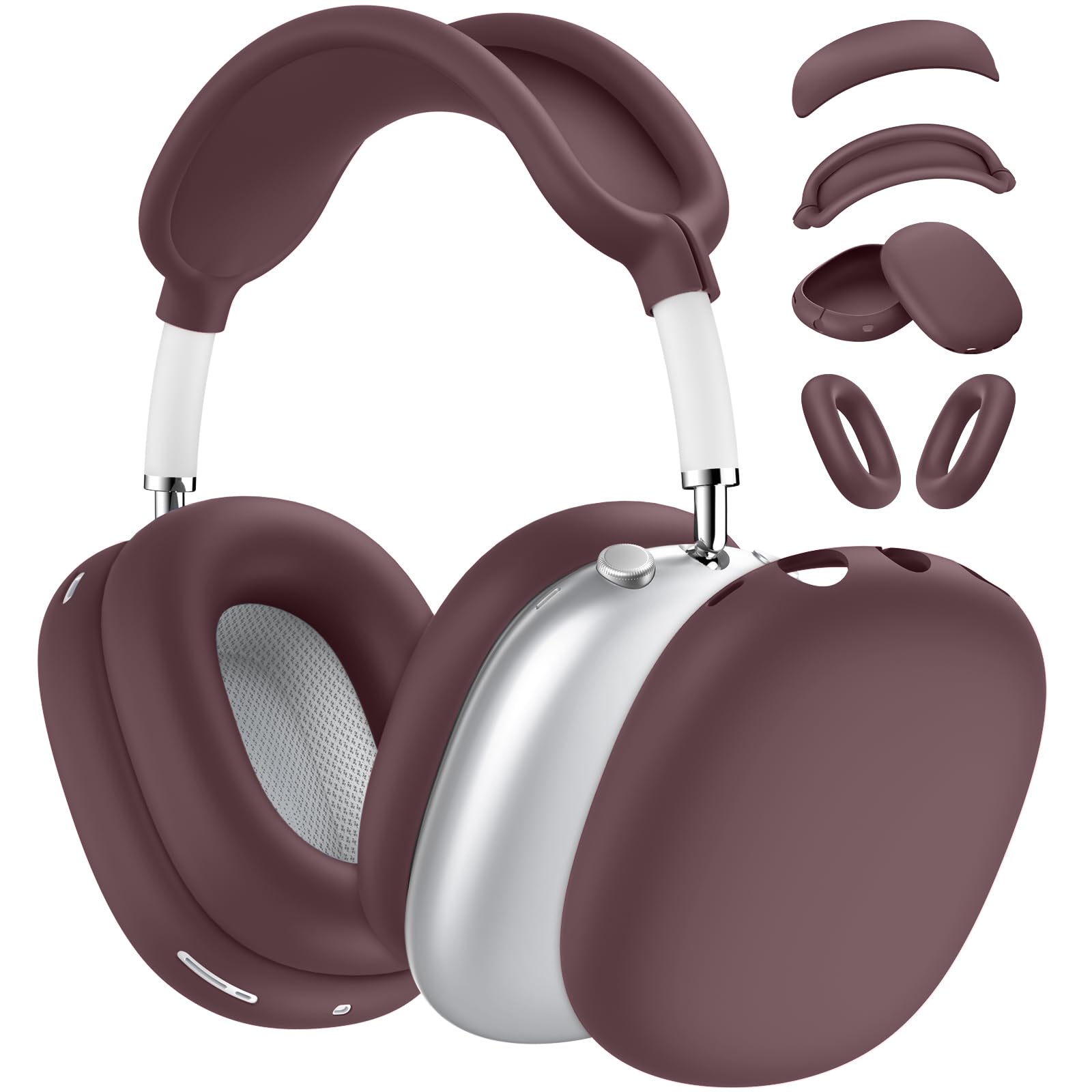 Photo 1 of [4 in 1] Silicone Case Cover for AirPods Max USB-C (2024), Anti-Scratch Sweat-Proof Ear Pad Case Cover/Ear Cups Cover/Headband Cover Accessories Silicone Protector for AirPods Max (Burgundy)