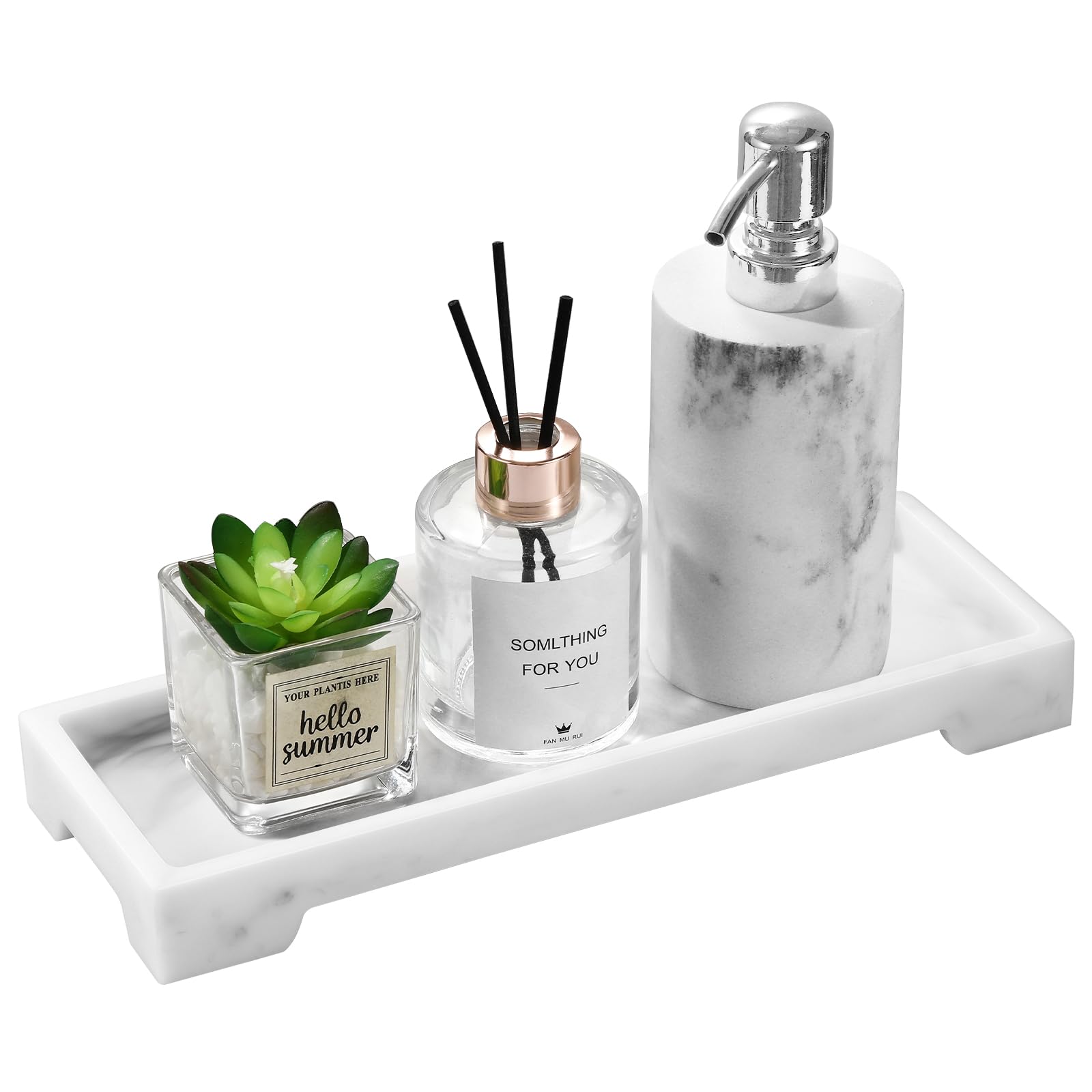 Luxspire Vanity Tray, Bathroom Tray Toilet Tank Storage Tray, Resin Kitchen Sink Trays, Vanity Countertop Organiser for Candles Soap Towel Perfume Holder Jewelry Dish, Marble Style -S- White Marble