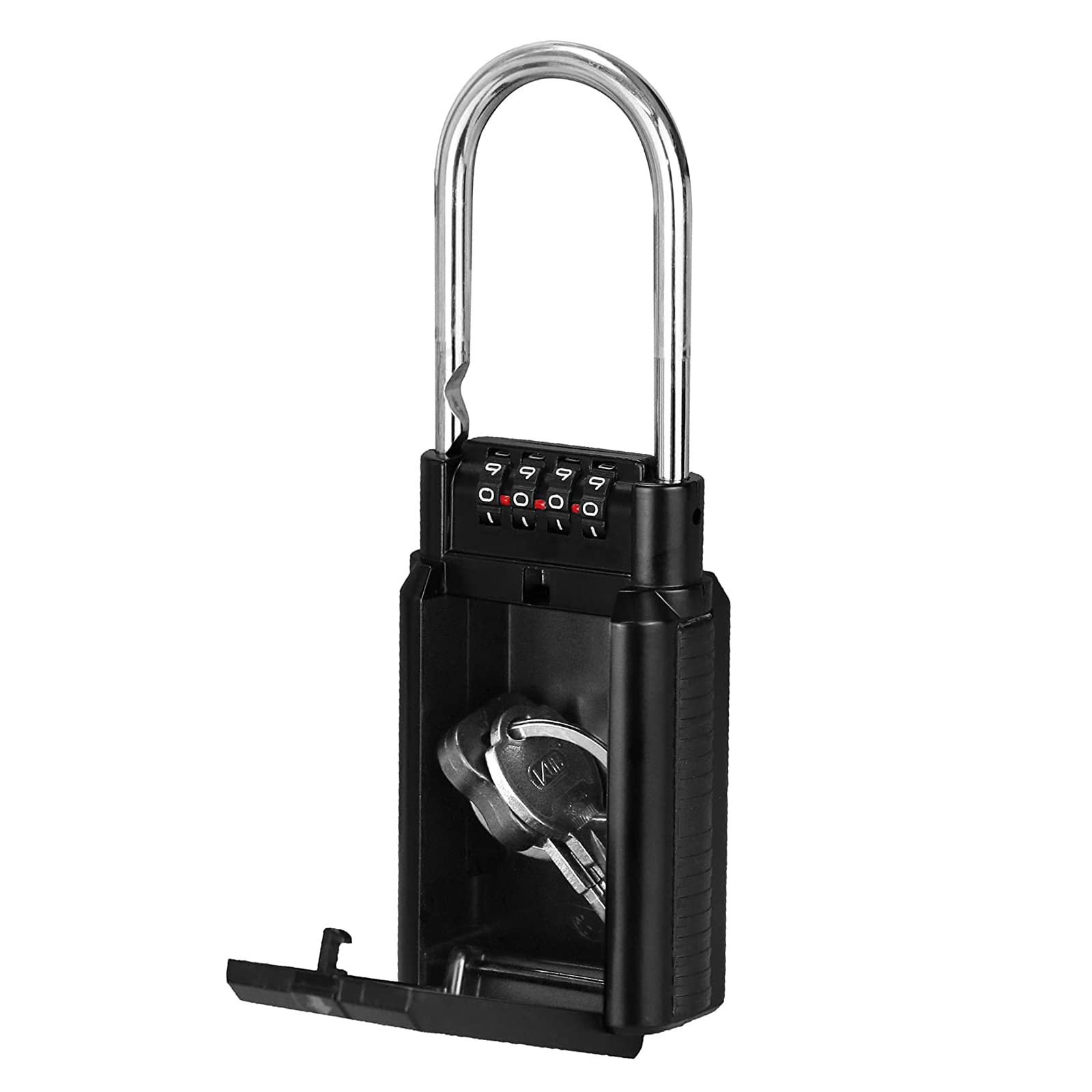 BenRich 4-Digit Combination Key Safe Padlock, Portable Outdoor Key Lock Box with Shackle for House, Car, Spare Keys, Ideal for Family, Realtors, Surfing (Black)