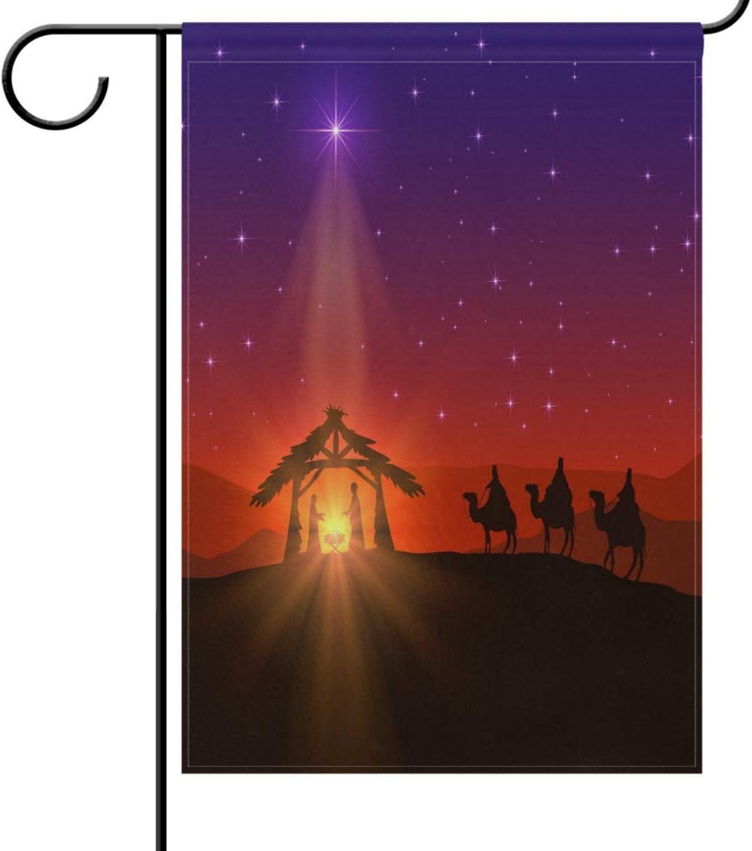 Luora Christian with Christmas Star and Birth Garden Yard Flag Banner House Home Decor 28 x 40 inch, Small Mini Decorative Double Sided Welcome Flags for Holiday Wedding Party Outdoor Outside