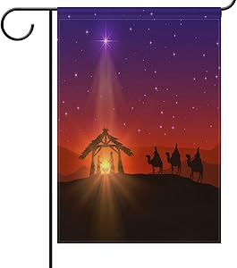 Luora Christian with Christmas Star and Birth Garden Yard Flag Banner House Home Decor 28 x 40 inch, Small Mini Decorative Double Sided Welcome Flags for Holiday Wedding Party Outdoor Outside