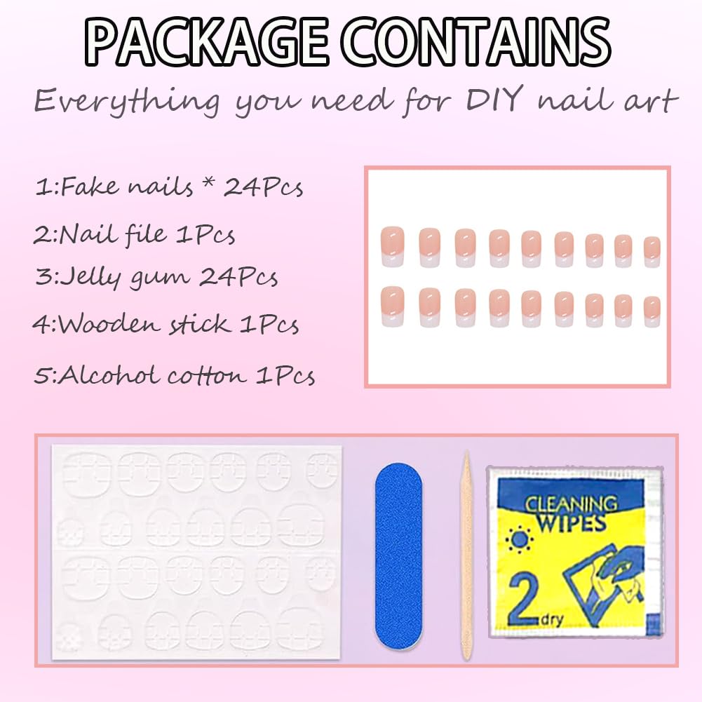 Hrnsnails Nails Press Ons, White French Tip Press On Nails Medium Square Fake Nails with Glossy Design, Artificial Press On Nail Kit Stick On Nails for Women-32Pcs - Image 5